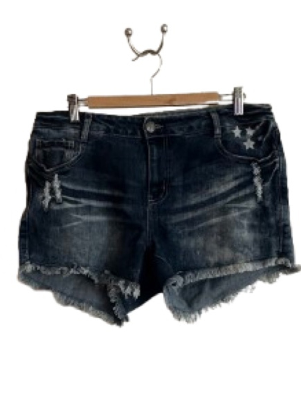 Women's Vanilla Sky Dark Blue Distressed Denim Shorts with Frayed Hem
